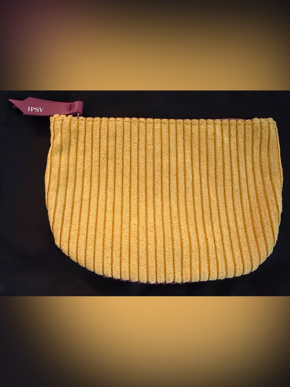 ipsy Yellow and Burgundy Corduroy Makeup Pouch